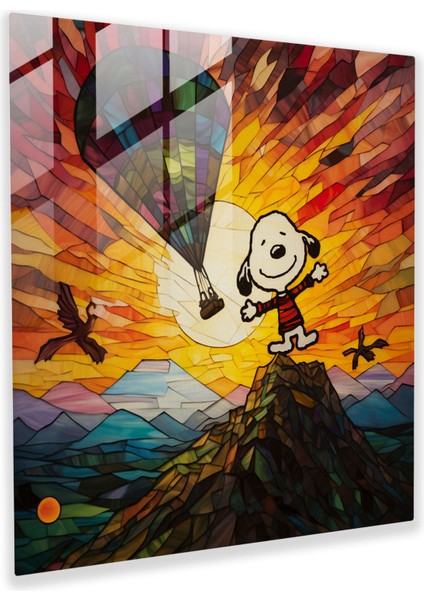 Snoopy Günbatımı Vitray Sanatı - Günbatımı Gökyüzü Vitray Cam Tablo