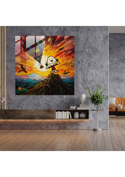 Snoopy Günbatımı Vitray Sanatı - Günbatımı Gökyüzü Vitray Cam Tablo modelleri