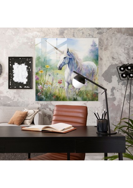 Huzurlu Cam Tablo - Suya Boyanmış Unicorn Tablosu - Unicorn Cam Tablo Suya Boyanmış Tablo Hafif Nüanslar modelleri