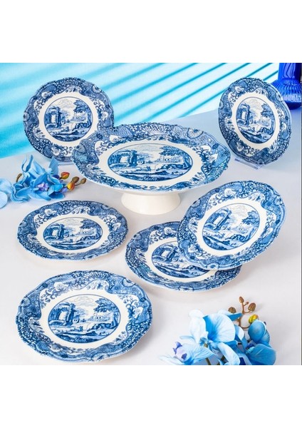 Vintage Blue 8 Parça Sunum Seti indirimleri