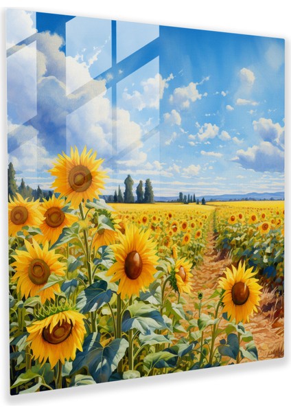 Reddiyelerin Yansıması: Ayçiçeği Tarlası Cam Tablo - Reddetme Ev Dekorasyonu Duvar Dekorasyonu Cam Tablo