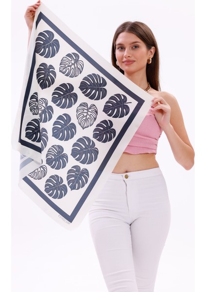 Monstera Yaprakları Model Fular Bandana Şal Estascarf 70X70 cm