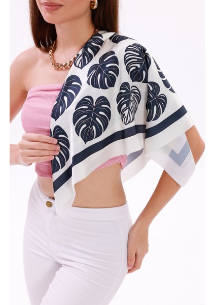 Monstera Yaprakları Model Fular Bandana Şal Estascarf 70X70 cm modelleri