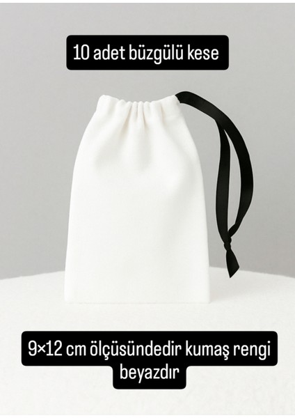 Büzgülü Ham Bez Natural Beyaz Renk 9×12 cm 10 Adet Bez Kese -Düğün Nişan Kına Çok Amaçlı Bez Poşet