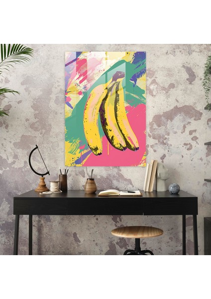 Andy Warhol Cam Tablo: Muz Illüstrasyonu - Andy Warhol Illüstrasyon Modern Sanat Duvar Dekorasyonu modelleri