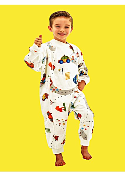 Elyafsız Kışlık Uzun Kollu Çift Kat %100 Pamuk Pazen Arabalı Cocuk Bebek Uyku Tulumu modelleri