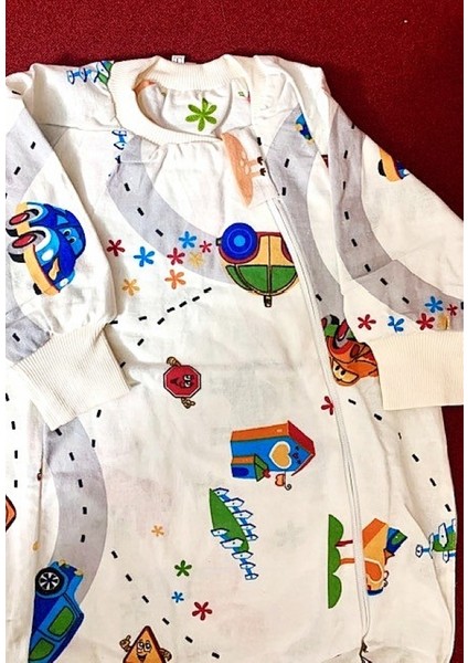 Elyafsız Kışlık Uzun Kollu Çift Kat %100 Pamuk Pazen Arabalı Cocuk Bebek Uyku Tulumu