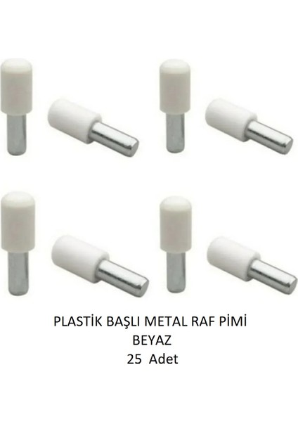 Plastik Metal Başlı Raf Pimi beyaz 25 adet