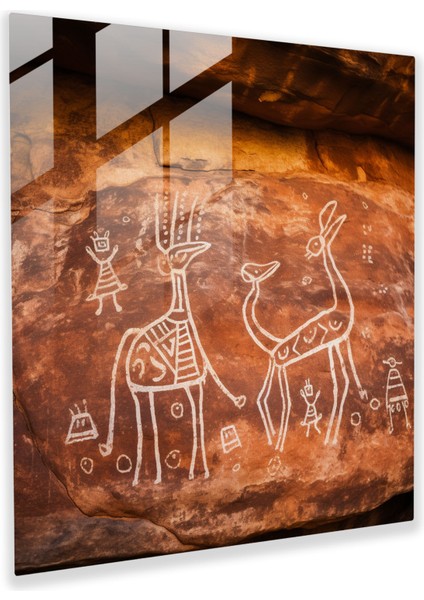 Eski Aborjin Birliği Cam Tablo - Aborjin Kanguru Uyum Cam Duvar Sanatı