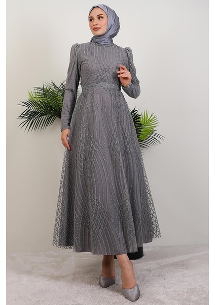 Ezna Simli Abiye Koyu Gri