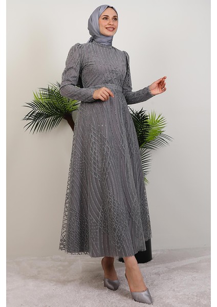 Ezna Simli Abiye Koyu Gri modelleri