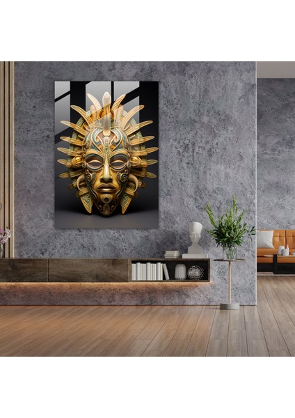 Maya Altın Maskesi Cam Tablo - Inka Altın Maskesi Ihtişam Cam Duvar Sanatı fiyatları
