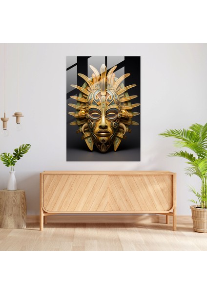 Maya Altın Maskesi Cam Tablo - Inka Altın Maskesi Ihtişam Cam Duvar Sanatı modelleri