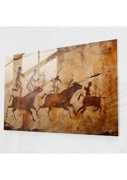 Orta Taş Devri Cam Tablo - Mağara Resmi - Orta Taş Devri Duvar Dekorasyonu Cam Sanatı Avcılar