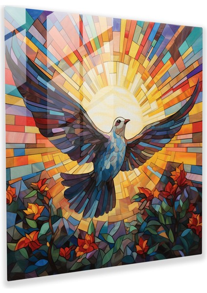 Sakral Kanatlar Cam Tablo - Ruhani Cam Sanat Güvercin