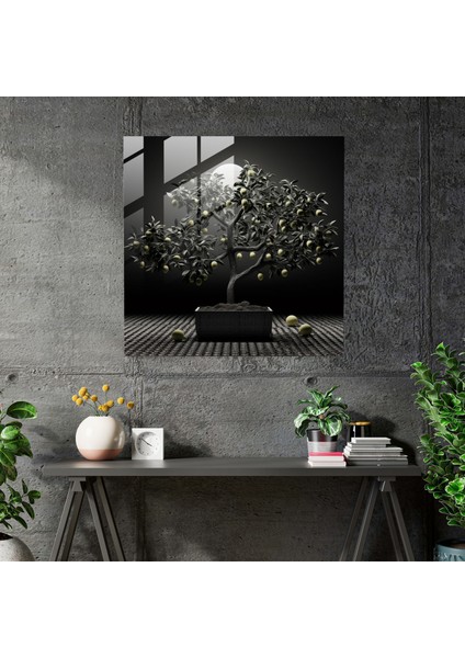 Siyah Beyaz Limon Ağacı Cam Tablo - Limon Ağacı Duvar Dekorasyonu Modern Sanat Dijital Sanat fiyatları