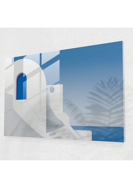 Santorini Minimalist Grafik Cam Tablo - Ev Dekorasyonu Minimalist Grafik Tasarım