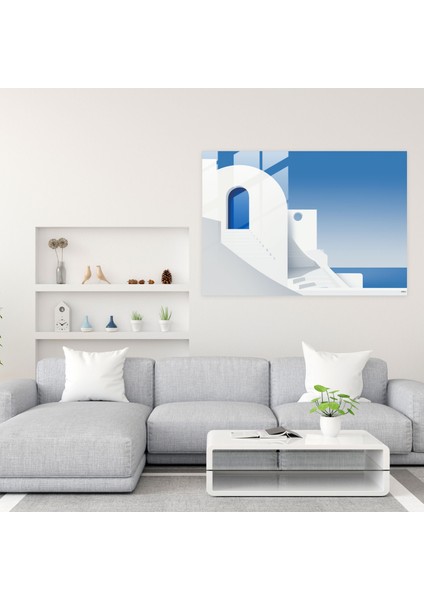 Santorini Minimalist Grafik Cam Tablo - Ev Dekorasyonu Minimalist Grafik Tasarım fiyatları