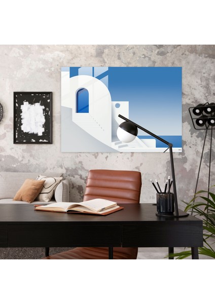 Santorini Minimalist Grafik Cam Tablo - Ev Dekorasyonu Minimalist Grafik Tasarım modelleri