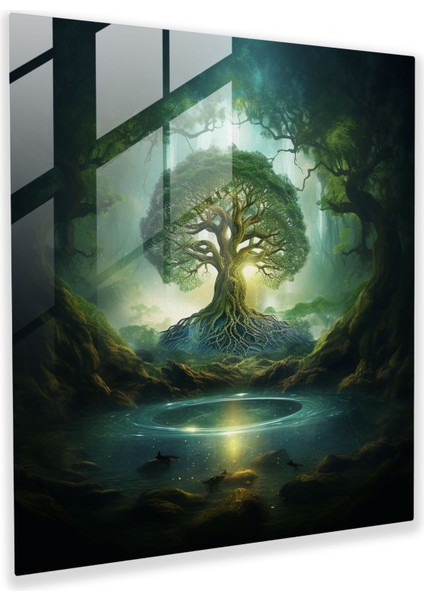 Orman Cam Tablo - Yaşam Ağacı Ev Dekorasyonu Modern Sanat