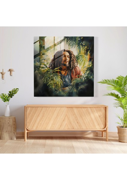 Bob Marley Cam Tablosu - Tropikal Suluboya Portre - Bob Marley Suluboya Portre Cam Sanatı fiyatları