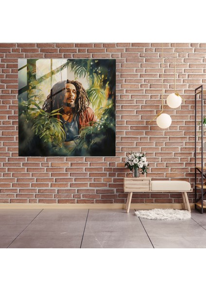 Bob Marley Cam Tablosu - Tropikal Suluboya Portre - Bob Marley Suluboya Portre Cam Sanatı modelleri