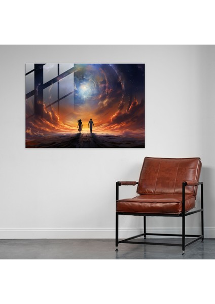 Mitoloji Cam Tablosu - Gelecekten Gelen Mitolojik Varlıklar - Mitoloji Evren Modern Sanat Göksel Manzara fiyatları