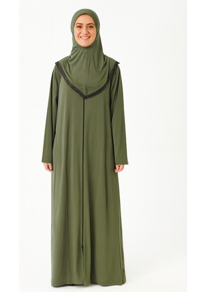 Kendinden Örtülü Fermuarlı Namaz Elbisesi – Yeşil
