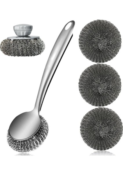 Saplı Çelik Yün Fırçası Bulaşık Fırçası, Derin Temizlik Metal Fırça Seti, Bulaşıklar Için Çelik Fırça, Metal Fırçalar (Yurt Dışından)