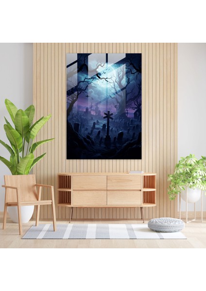 Korku Cam Tablo: Ruhlar Mezarlığı - Korku Dolunay Dijital Illüstrasyon Cam Tablo fiyatları