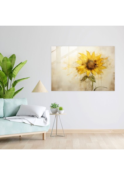 El Sanatı Cam Tablosu - Zarif Fırça Darbeleriyle El Boyanmış Ayçiçeği - Dünya Cam Duvar Sanatı Ayçiçeği Zarif Fırça Darbeleri fiyatları