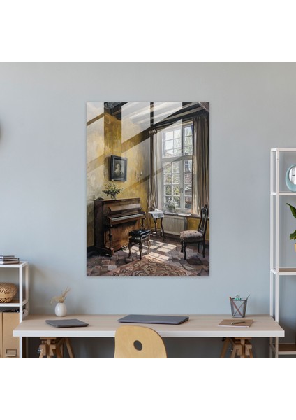 Johannes Vermeer Duvar Dekorasyonu - Klavsen Başında Kadın - Ev Dekorasyonu Cam Tablo fiyatları