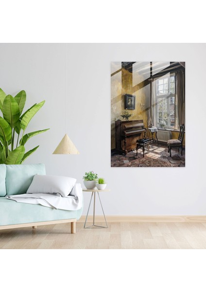 Johannes Vermeer Duvar Dekorasyonu - Klavsen Başında Kadın - Ev Dekorasyonu Cam Tablo modelleri