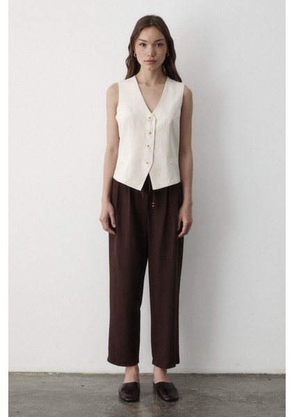 Kadın Astarlı Düğme Detaylı Keten Yelek fiyatları