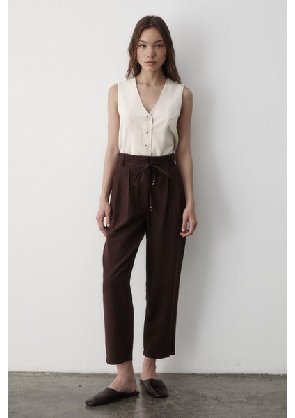 Kadın Astarlı Düğme Detaylı Keten Yelek indirimleri