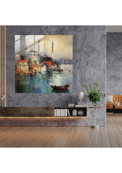 Cam Tablo - Rüya Dolu Boğaziçi Manzara Izlenimci Cam Duvar Sanatı modelleri