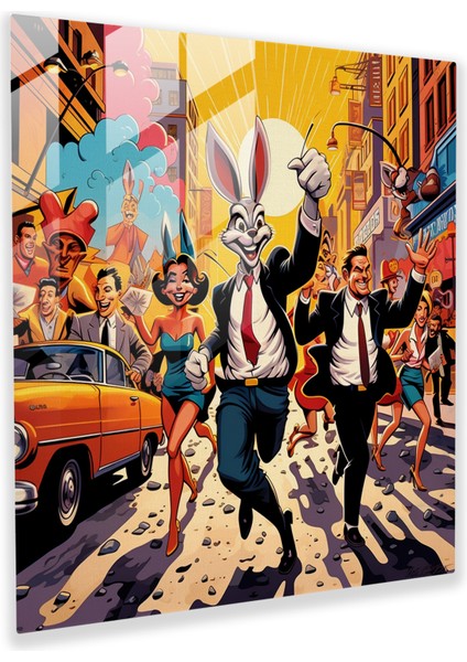 Canlı Looney Tunes Karakterlerinin Pop Sanat Illüstrasyonunu Içeren Canlı Renkli Cam Tablo Sanatı