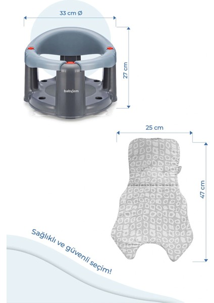 Babyjem Önden Açılır Banyo ve Mama Oturağı ve Minderi - 2'Li Set Gri fırsatları