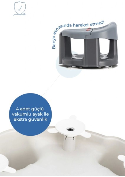 Babyjem Önden Açılır Banyo ve Mama Oturağı ve Minderi - 2'Li Set Gri