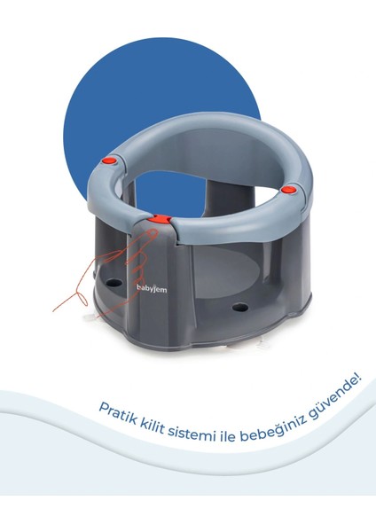 Babyjem Önden Açılır Banyo ve Mama Oturağı ve Minderi - 2'Li Set Gri