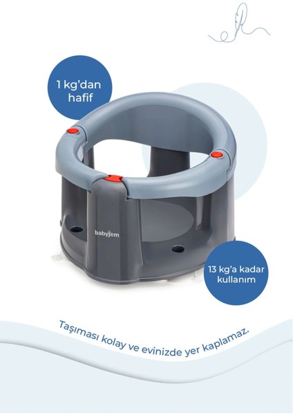 Babyjem Önden Açılır Banyo ve Mama Oturağı ve Minderi - 2'Li Set Gri