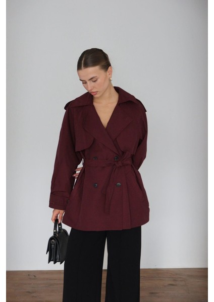 Kadın Kruvaze Yaka Astarlı Trençkot