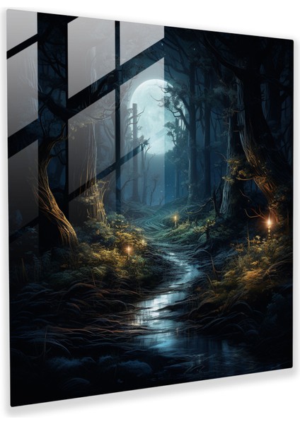 Gece Yolu Cam Tablo - Gece Cam Sanatı Ev Dekorasyonu Orman
