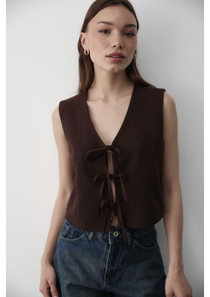 Kadın Bağlamalı Keten Yelek fiyatları