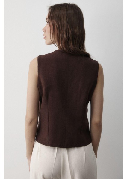 Kadın Astarlı Düğme Detaylı Keten Yelek indirimleri