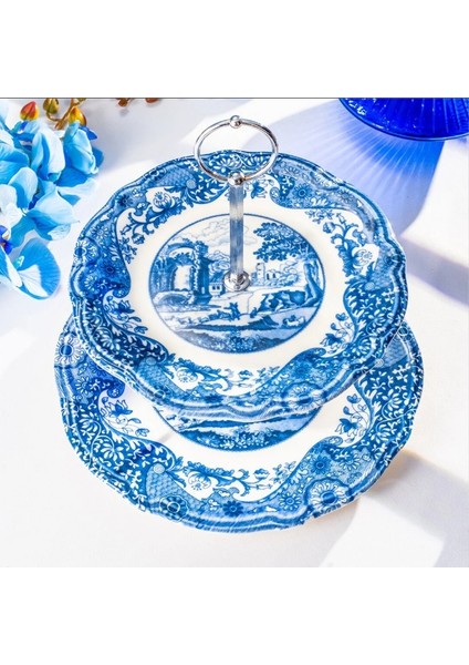 Vintage Blue 2 Katlı Kurabiyelik Seti Porselen Yuvarlak Desenli 3 Parça 21 cm ve 26 cm fırsatları