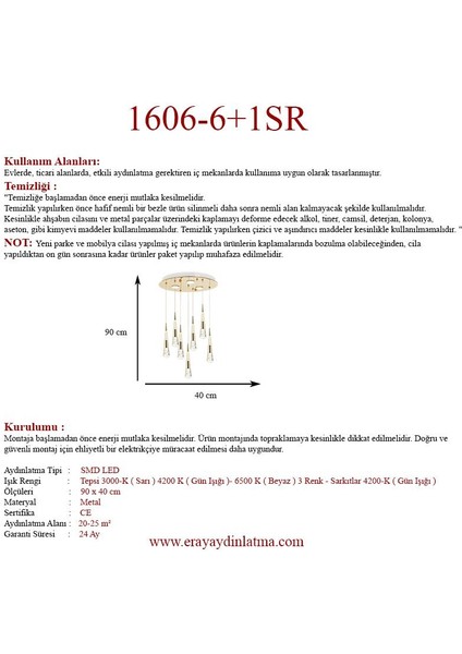 1606-6+1 7li Sarkıt LED Gold Avize modelleri