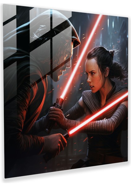 Star Wars Işın Kılıcı Dövüşü Cam Tablo - Yıldız Savaşları Cam Duvar Sanatı Cam Sanatı