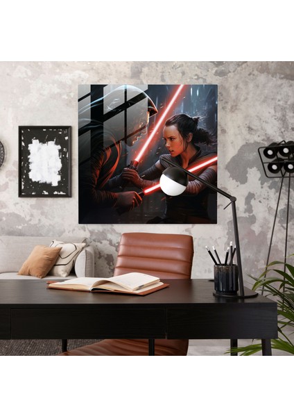 Star Wars Işın Kılıcı Dövüşü Cam Tablo - Yıldız Savaşları Cam Duvar Sanatı Cam Sanatı modelleri