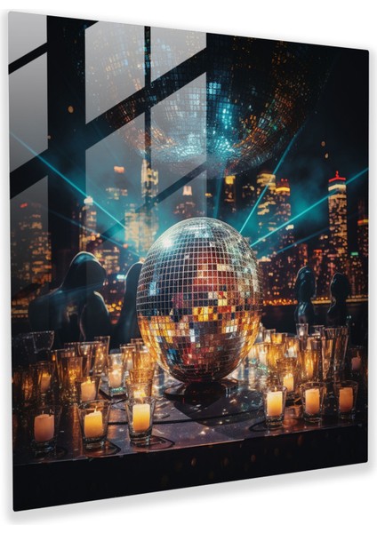 Eğlenceli Retro Disko Cam Tablo - Eğlenceli Cam Sanat Parıldayan Cam Duvar Sanatı